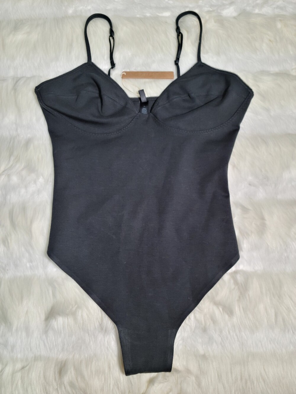 SKIMS Cotton Shapewear Thong Bodysuit Black Soot Women Small Large NEW